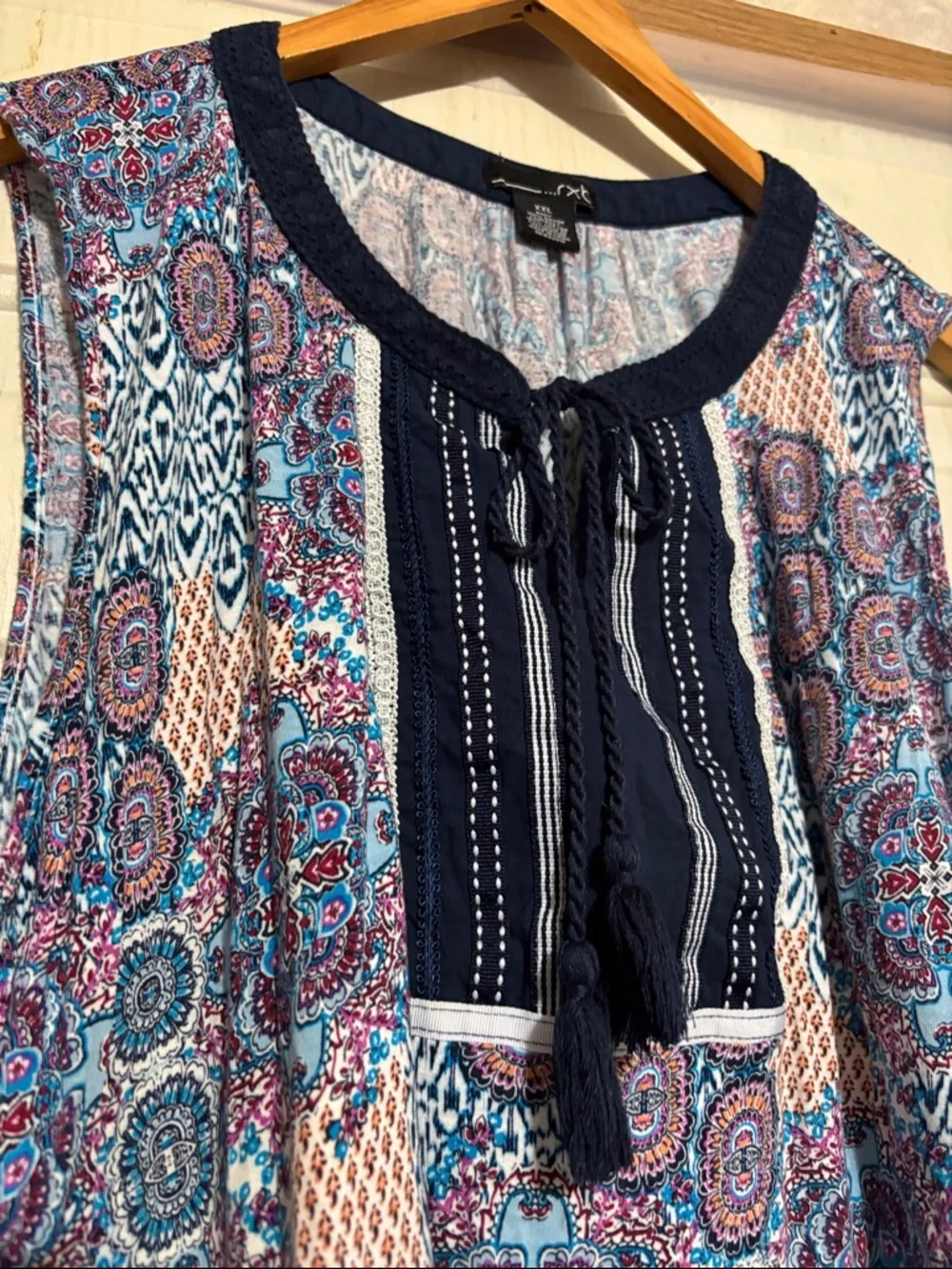 RXB Navy, Pink & Blue Sleeveless Printed Tunic‎